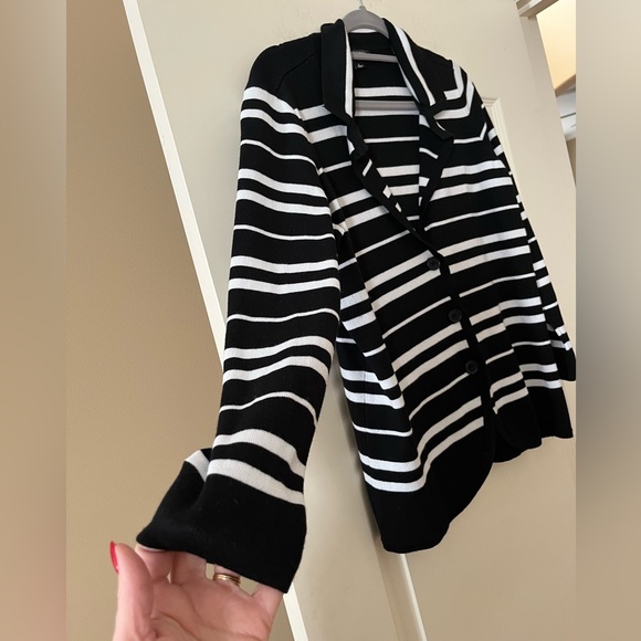 Roz & Ali Black and White Striped Button Down Cardigan Women’s Size Large - Picture 11 of 12